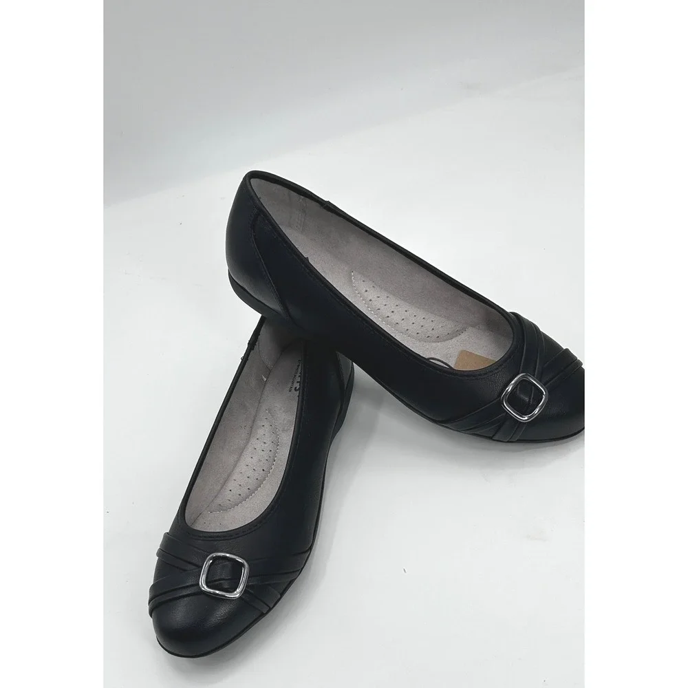 Cliffs White Mountain Calming Black Wide Width Buckle Ballet Flats Size 8.5W NWT